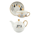 Christmas Joy Theme Teaware Porcelain 3-piece Tea Set for One | SnowGround