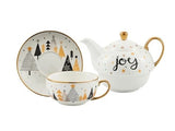 Christmas Joy Theme Teaware Porcelain 3-piece Tea Set for One | SnowGround