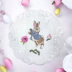 White  Round Table Cloth with Easter Bunny Print 11.81 in | B15H-5