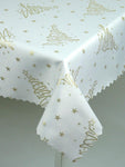 Christmas White Double Sided Table Cloth with Golden Christmas Tree Pattern | Marion-RecGoldCHR