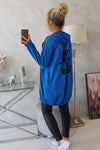 Blue Hooded Sweatshirt with Zip and Print on the Back |9117-BL