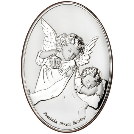 Oval-Shaped Silver Guardian Angels Gift 2.95 in x 3.54 in | DS27/1