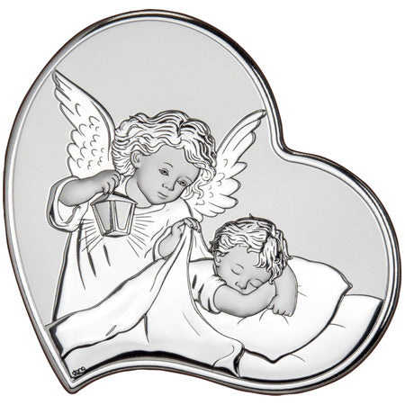 Heart-Shaped Silver Guardian Angels Gift 4.33 in x 4.33 in | DS51/2