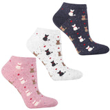 Women's 3-pack Multicolor Ankle Socks with Dogs Pattern | CSD240-084-38