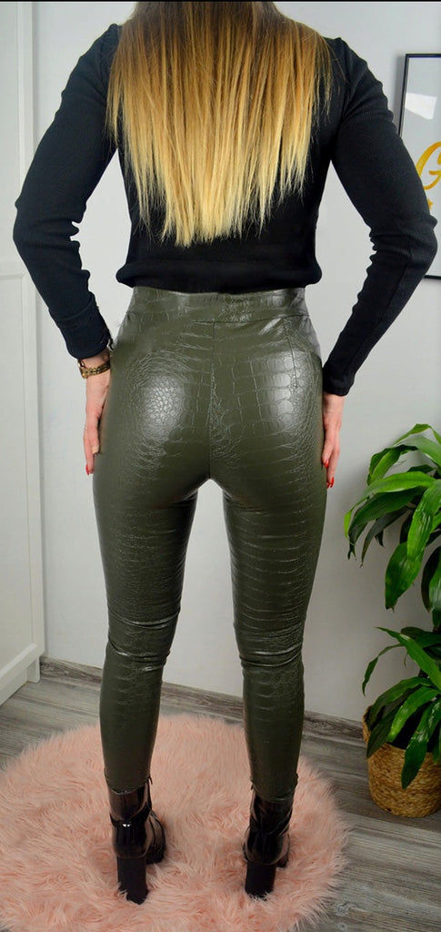 Joules sz 8 Vegan Leather & Jersey Leggings in Olive