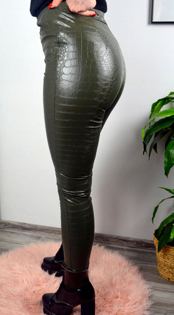 Split Legging Croco Leatherlook Zwart - Fashion-Click
