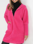 Fuchsia Hooded Alpaca Coat with Zipper | HAL-123