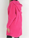 Fuchsia Hooded Alpaca Coat with Zipper | HAL-123