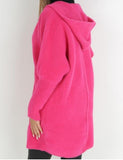 Fuchsia Hooded Alpaca Coat with Zipper | HAL-123