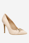 Wojas Beige Leather High Heels with Golden Details | 35102-54